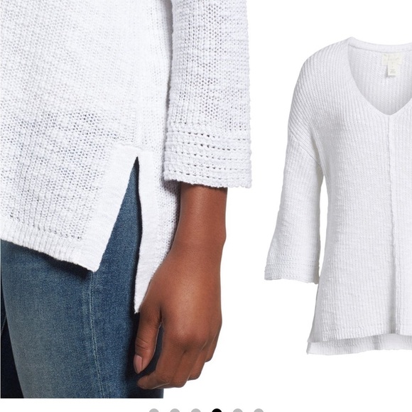 Caslon Hidden Snap V Neck Lightweight White Cotton Blend Sweater Size Small - Picture 3 of 9